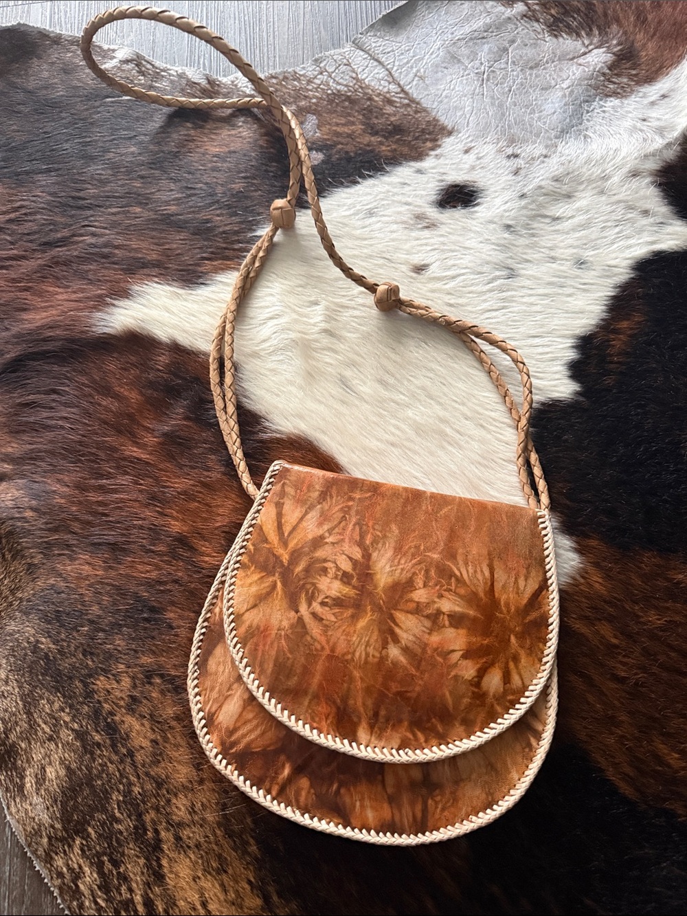 Vintage 70s Boho Leather Saddle Bag Braided Strap Western  Crossbody”